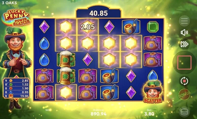 Lucky Penny Power Scatter - osnovna igra s kaskadnim nestajanjem i akumulirajućim množiteljem